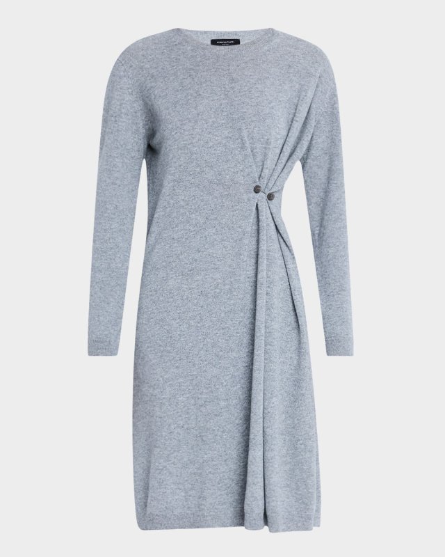 Gathered Crewneck Wool-Blend Knit Dress